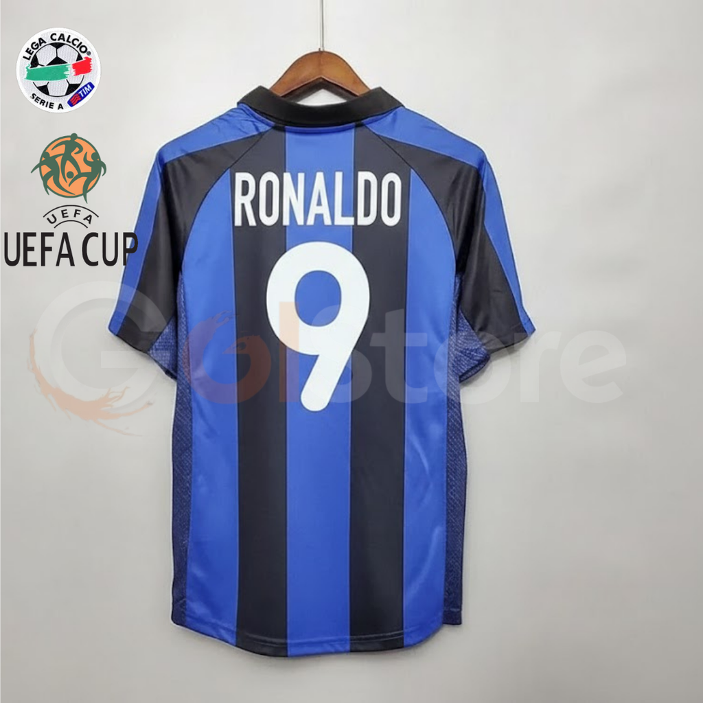 Inter Milan 2001-2002 Retro Home Short Sleeve Jersey #9 Ronaldo Personalized Serie A UEFA Cup Patch Rare