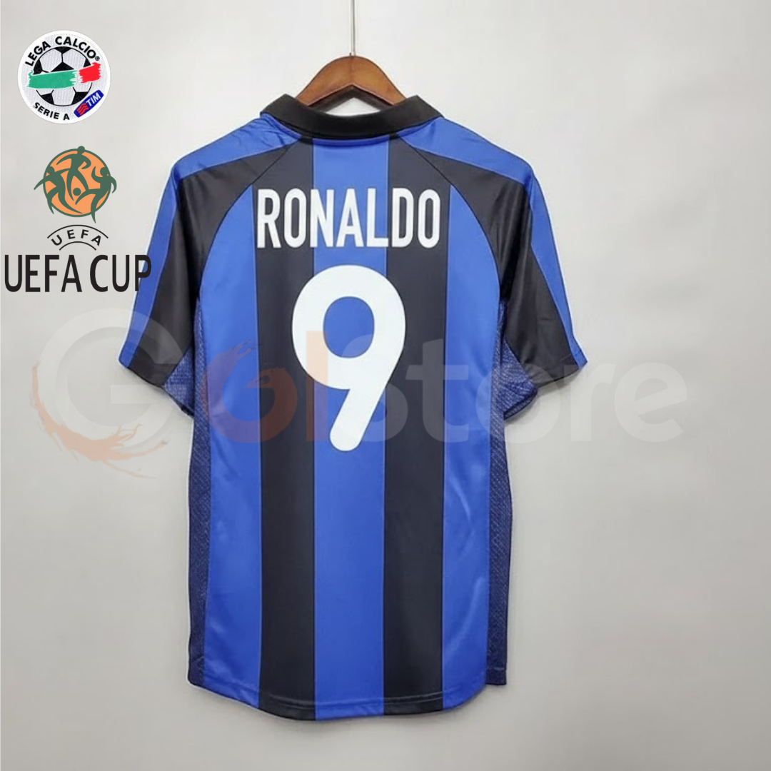 Inter Milan 2001-2002 Retro Home Short Sleeve Jersey #9 Ronaldo Personalized Serie A UEFA Cup Patch Rare