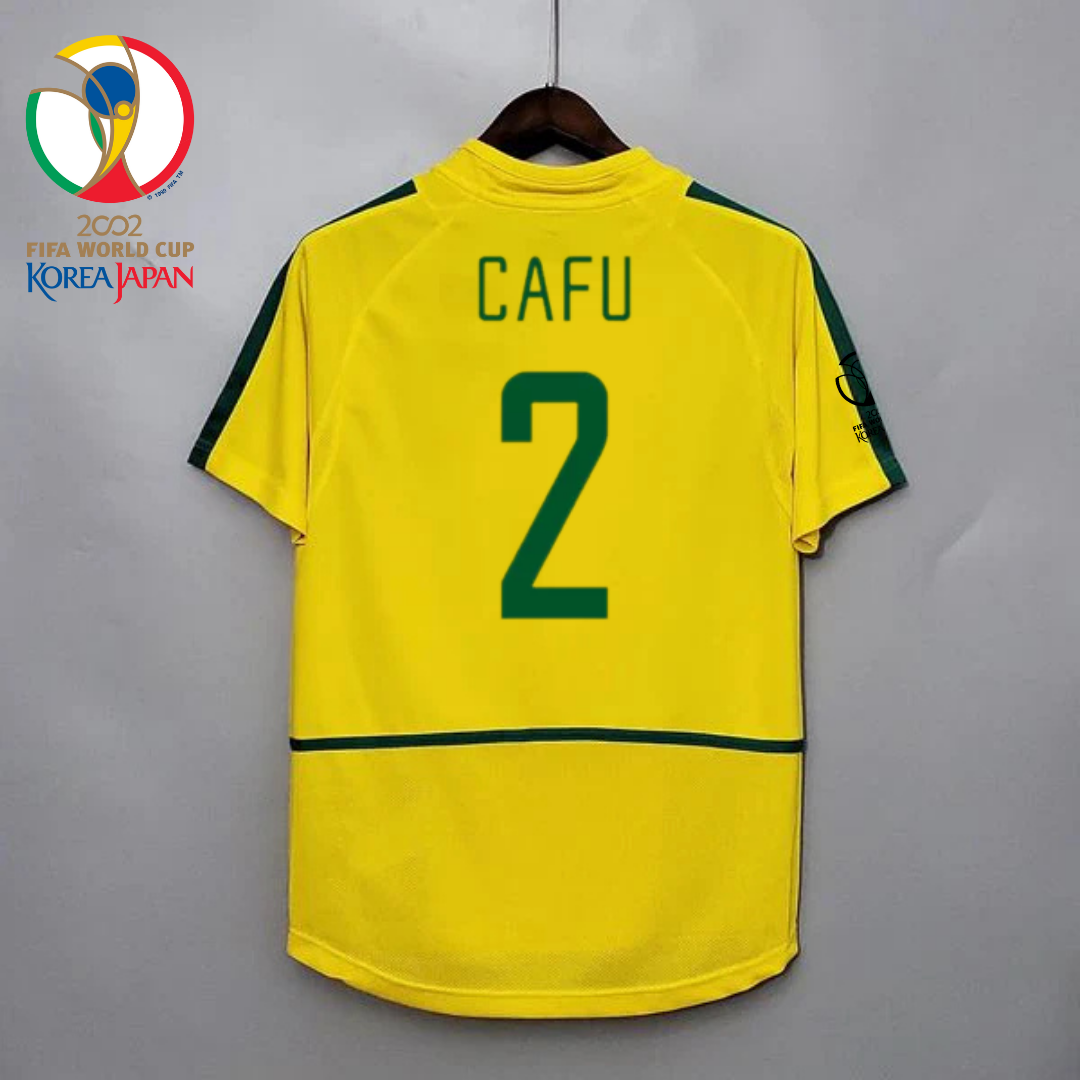 Brazil 2002 World Cup Retro Home Short Sleeve Jersey #2 Cafu WC Patch Personalized Rare