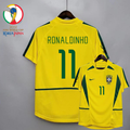 Brazil 2002 World Cup Retro Home Short Sleeve Jersey #11 Ronaldinho WC Patch Personalized Rare
