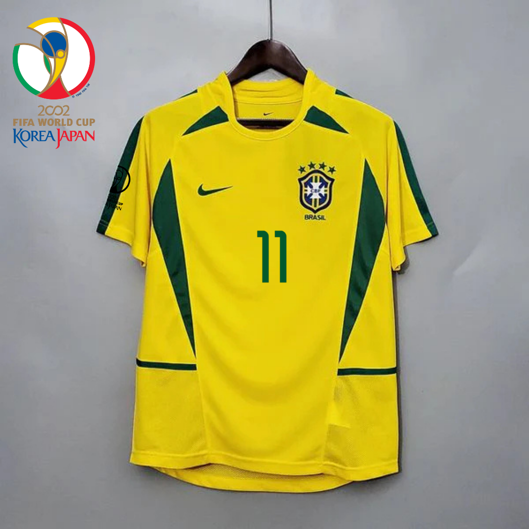 Brazil 2002 World Cup Retro Home Short Sleeve Jersey #11 Ronaldinho WC Patch Personalized Rare