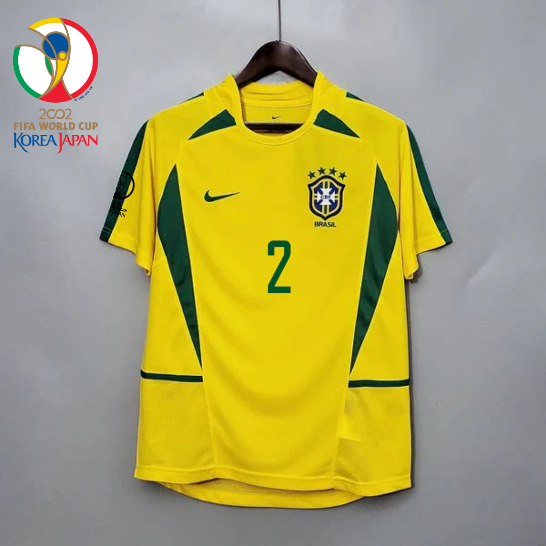 Brazil 2002 World Cup Retro Home Short Sleeve Jersey #2 Cafu WC Patch Personalized Rare