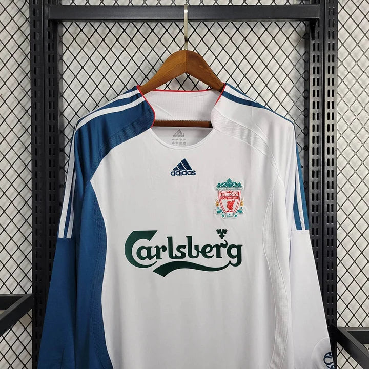2006-2007 Liverpool Retro White Away Long Sleeve Jersey Personalized PL UCL Patch