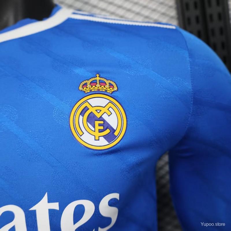 2025/26 Real Madrid Player Version Third Blue Long Sleeve Jersey UCL & La Liga Personalized
