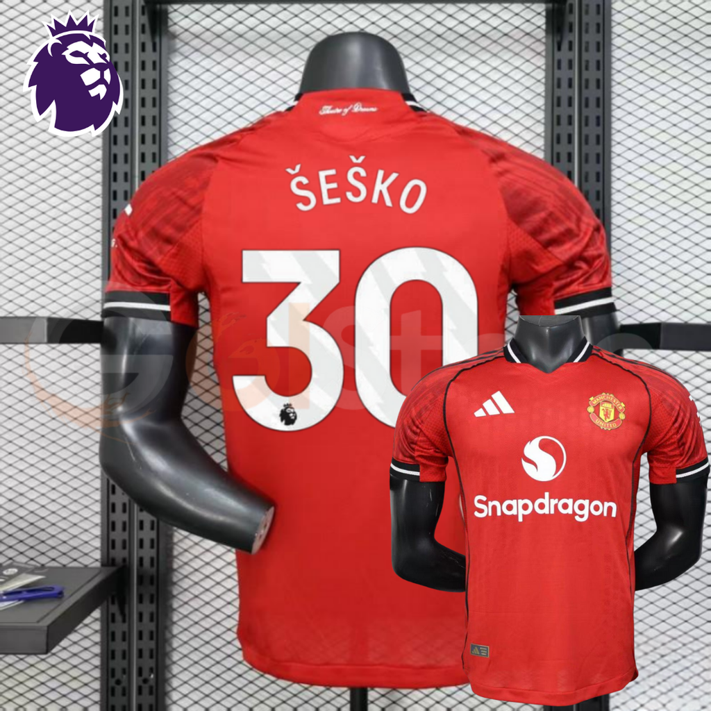 Manchester United 2025-2026 Home Short Sleeve Jersey #30 Sesko Personalized PL Rare