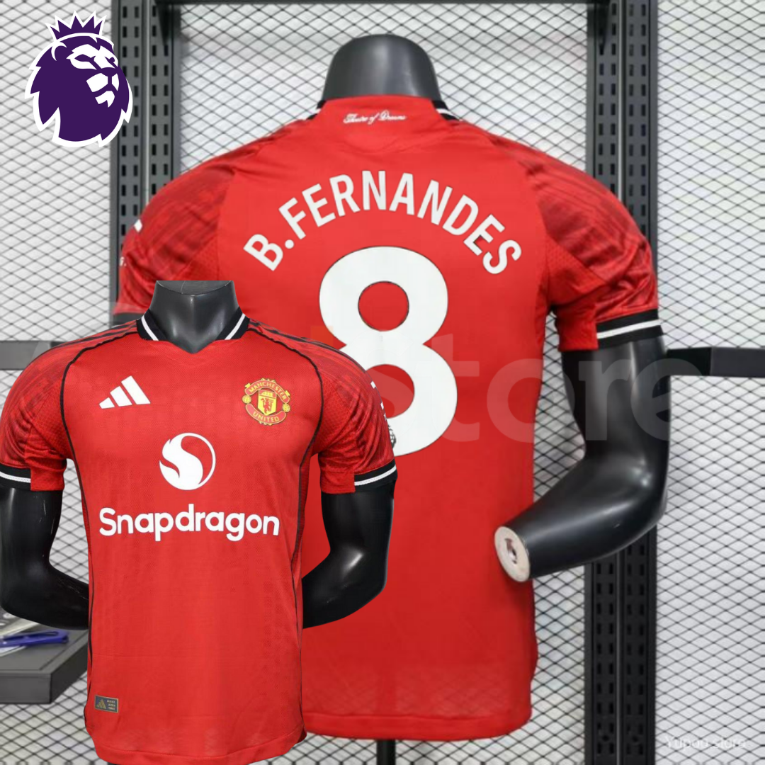 Manchester United 2025-2026 Home Short Sleeve Jersey #8 Bruno Fernandes Personalized PL