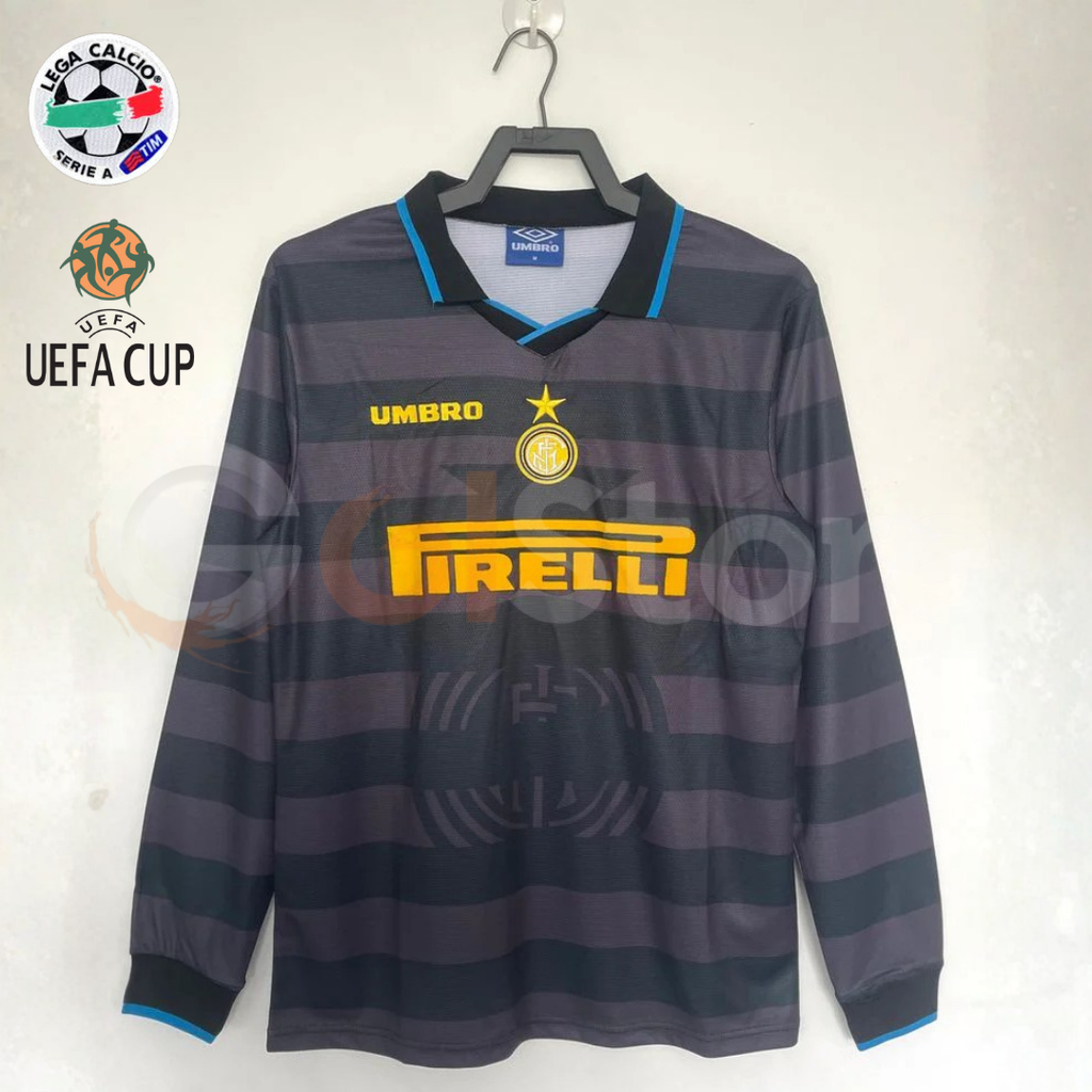 Inter Milan 1997-1998 Retro Third Long Sleeve Jersey #10 Ronaldo Personalized Serie A UEFA Cup Patch Rare