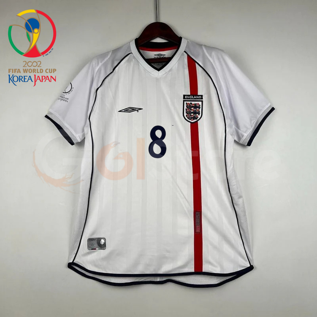 England 2002 World Cup Retro Home Short Sleeve Jersey #8 Scholes WC Patch Personalized Rare