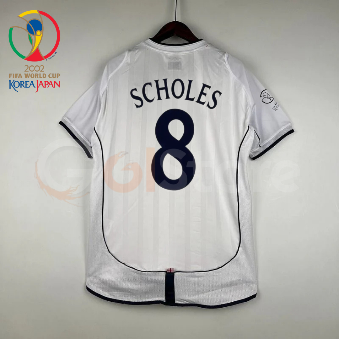 England 2002 World Cup Retro Home Short Sleeve Jersey #8 Scholes WC Patch Personalized Rare