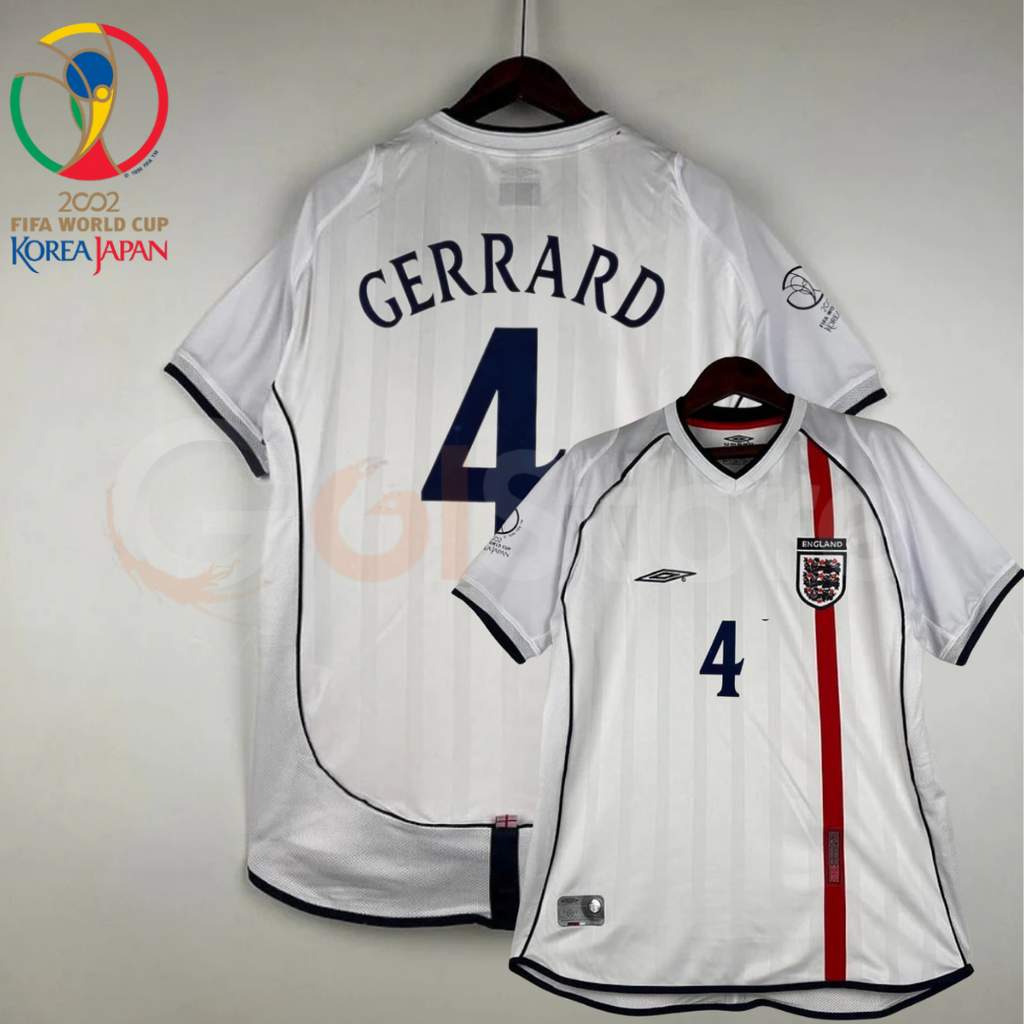 England 2002 World Cup Retro Home Short Sleeve Jersey #4 Gerrard WC Patch Personalized Rare