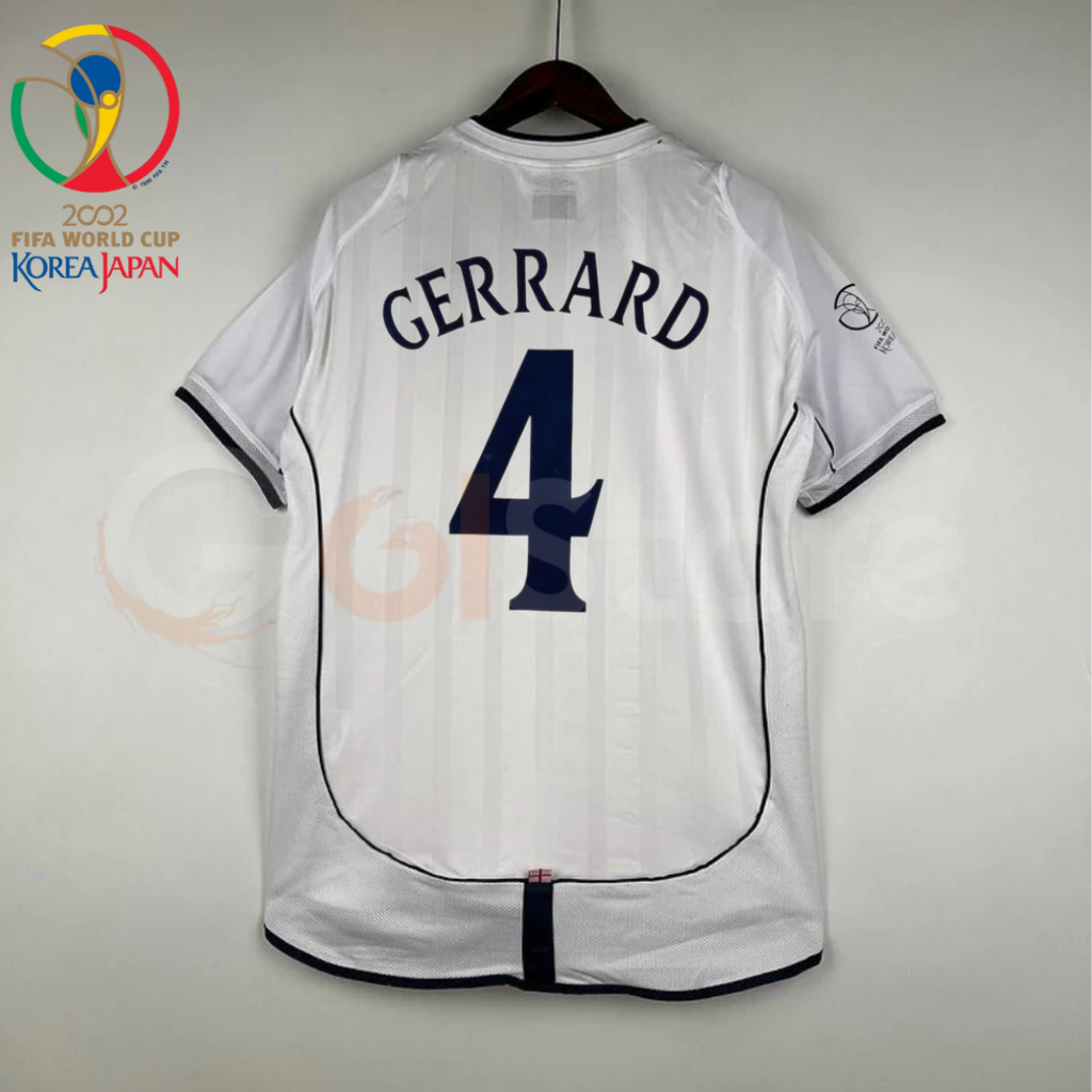England 2002 World Cup Retro Home Short Sleeve Jersey #4 Gerrard WC Patch Personalized Rare