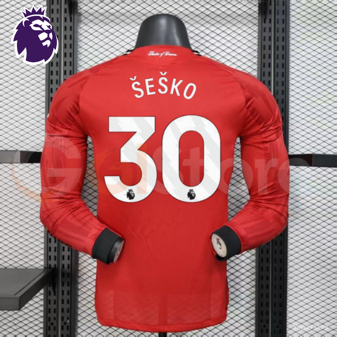 Manchester United 2025-2026 Home Long Sleeve Jersey #30 Sesko Personalized PL Rare