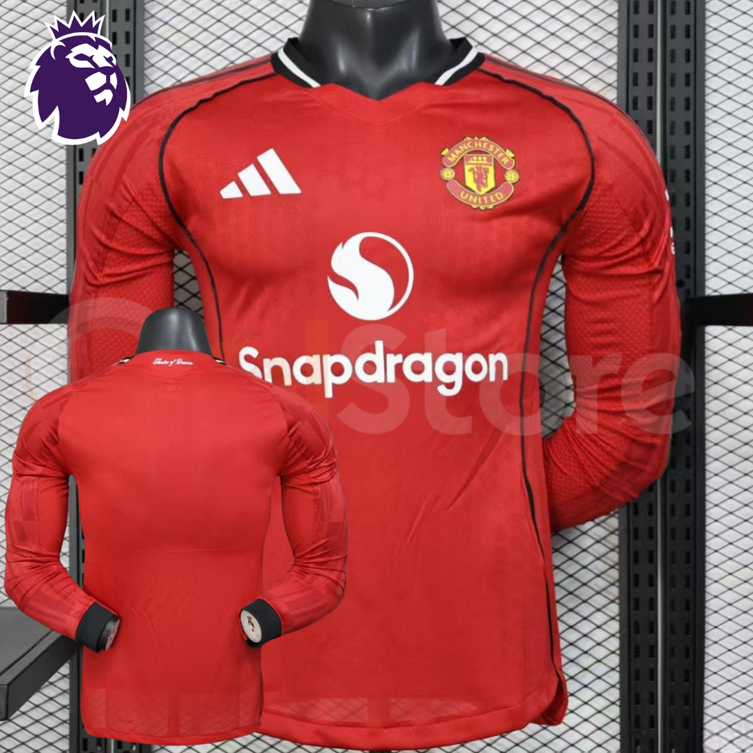 Manchester United 2025-2026 Home Long Sleeve Jersey Personalized PL Patch Collector Rare