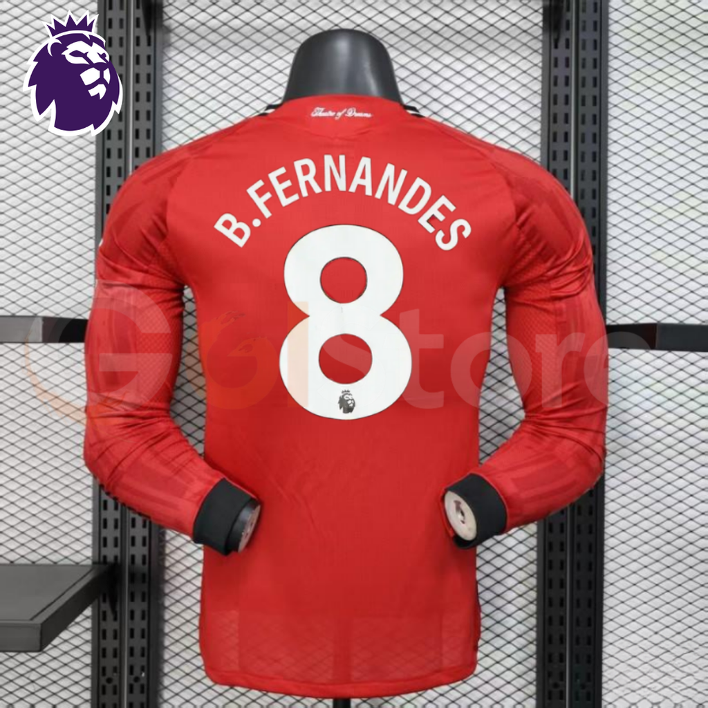 Manchester United 2025-2026 Home Long Sleeve Jersey #8 Bruno Fernandes Personalized PL