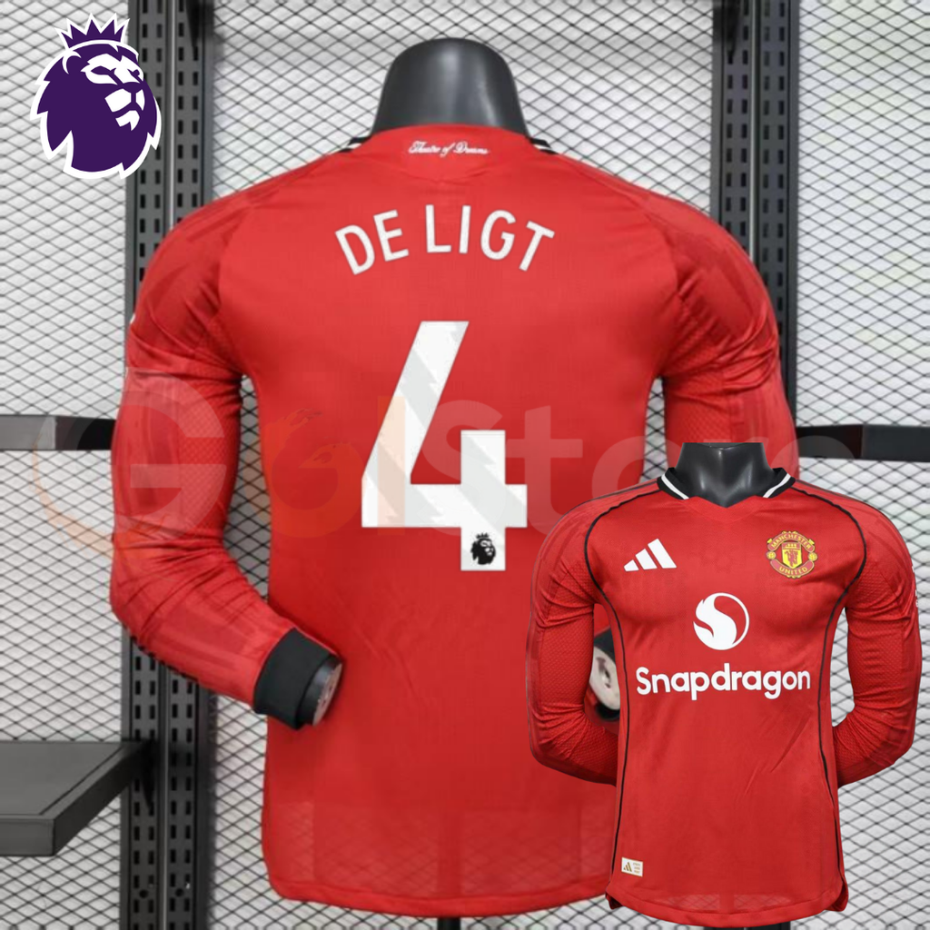 Manchester United 2025-2026 Home Long Sleeve Jersey #4 De Ligt Personalized PL Rare