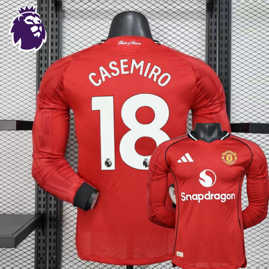 Manchester United 2025-2026 Home Long Sleeve Jersey #18 Casemiro Personalized PL Rare