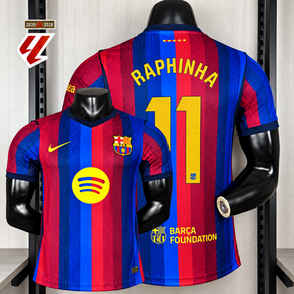 FC Barcelona 2026-27 Home Player Version Jersey | Raphinha #11 or Custom Name & Number | La Liga Patch | S–3XL