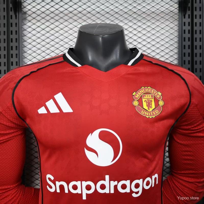 Manchester United 2025-2026 Home Long Sleeve Jersey Personalized PL Patch Collector Rare