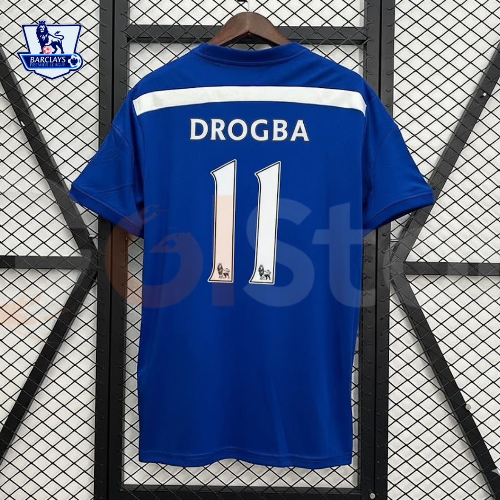 Chelsea FC 2014-2015 Retro Home Short Sleeve Jersey #11 Drogba Personalized PL Patch Rare