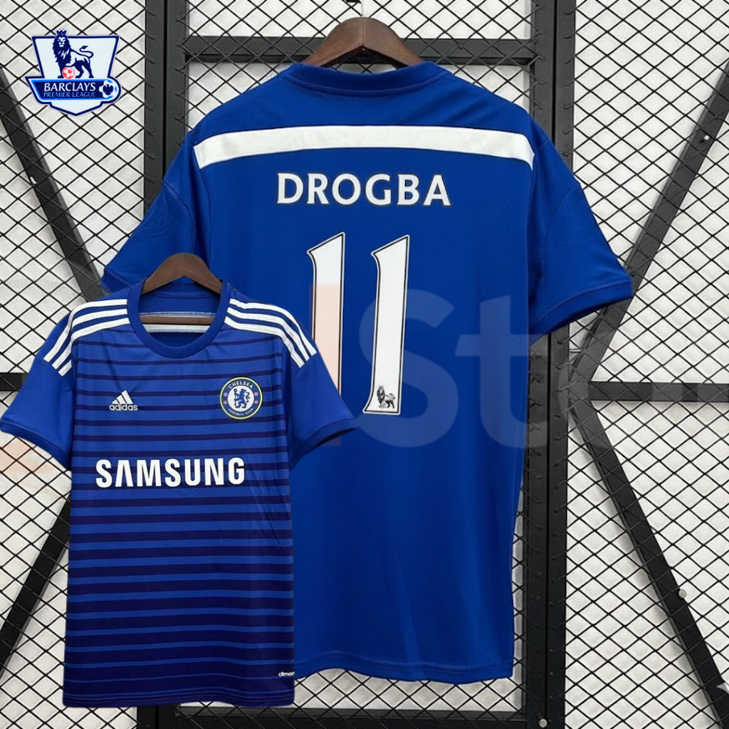 Chelsea FC 2014-2015 Retro Home Short Sleeve Jersey #11 Drogba Personalized PL Patch Rare