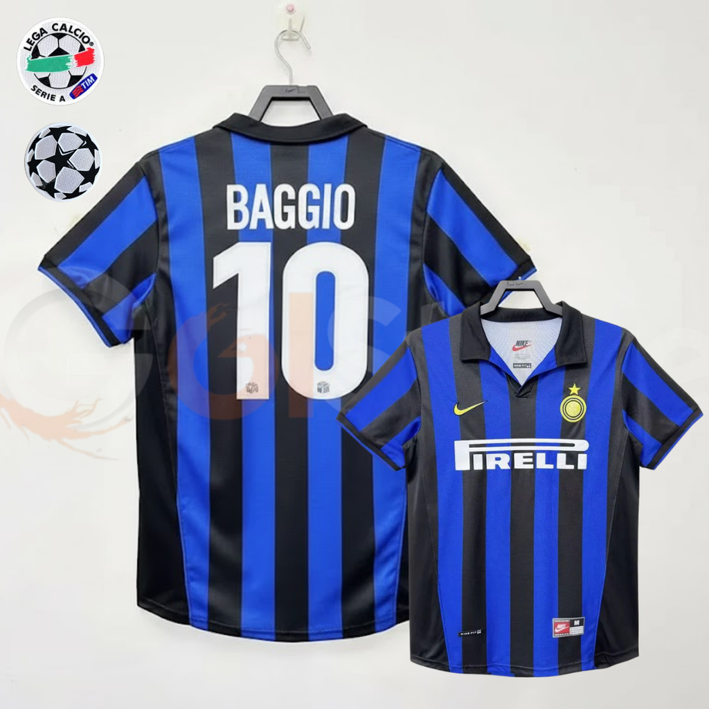 Inter Milan 1998-1999 Retro Home Short Sleeve Jersey #10 Baggio Serie A UCL Patch Personalized Rare