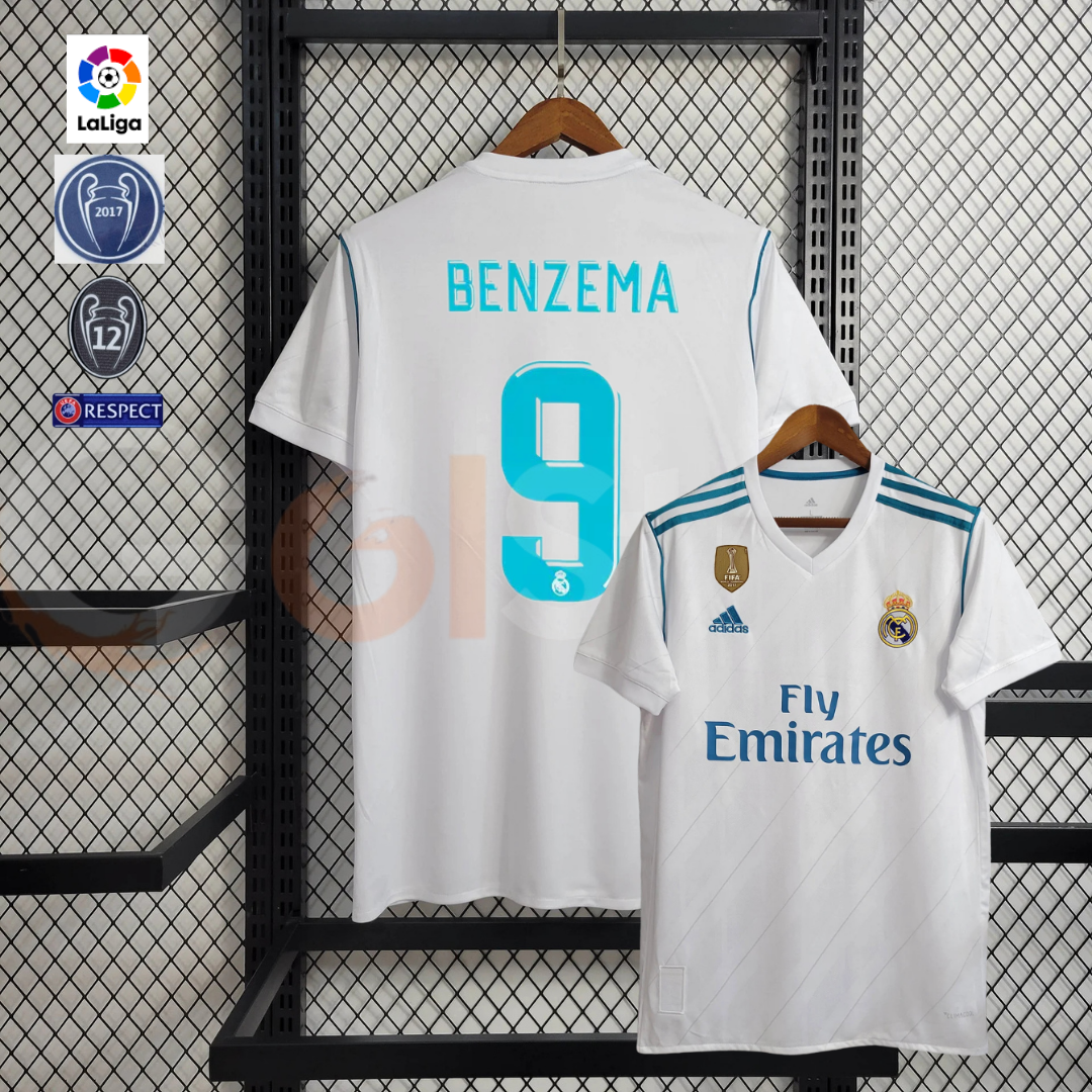 2017/18 Real Madrid Retro Home Jersey #9 Benzema UCL & LaLiga