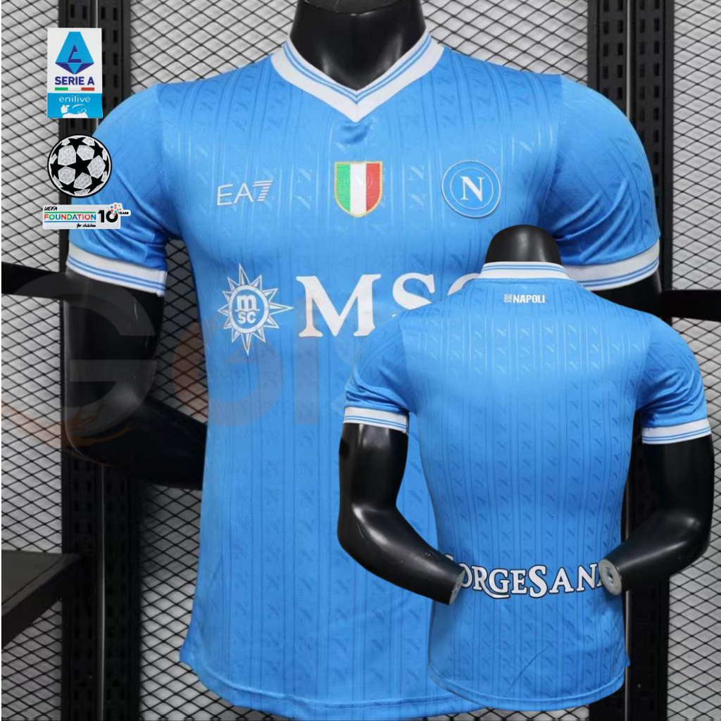 2025-2026 SSC Napoli Player Version Home Short Sleeve Jersey Personalized UCL Serie A Patch