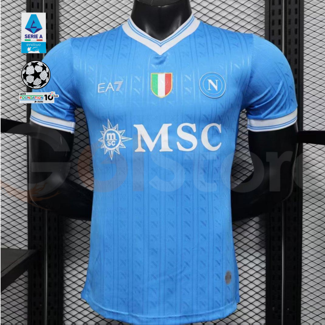 2025-2026 SSC Napoli Player Version Home Short Sleeve Jersey Personalized UCL Serie A Patch