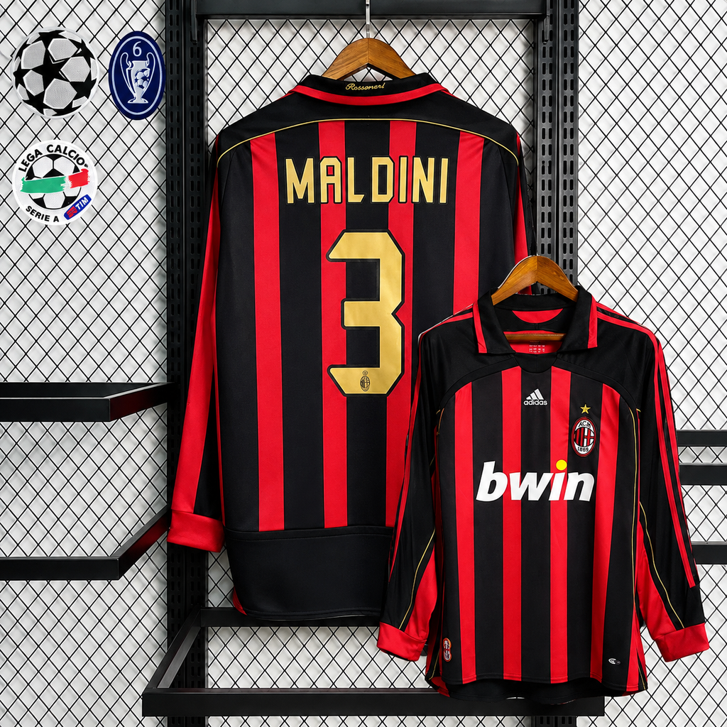 Retro AC Milan 2006-07 Home Jersey Long Sleeve #3 Maldini