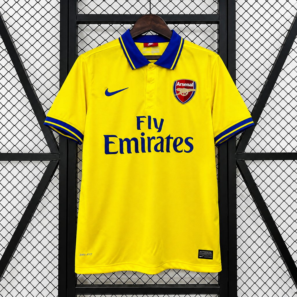 Arsenal FC 2013-2014 Retro Away Jersey | Custom Name & Number Men's Soccer Shirt - Short Sleeve Yellow & Blue Edition with Optional UCL or Premier League Patches