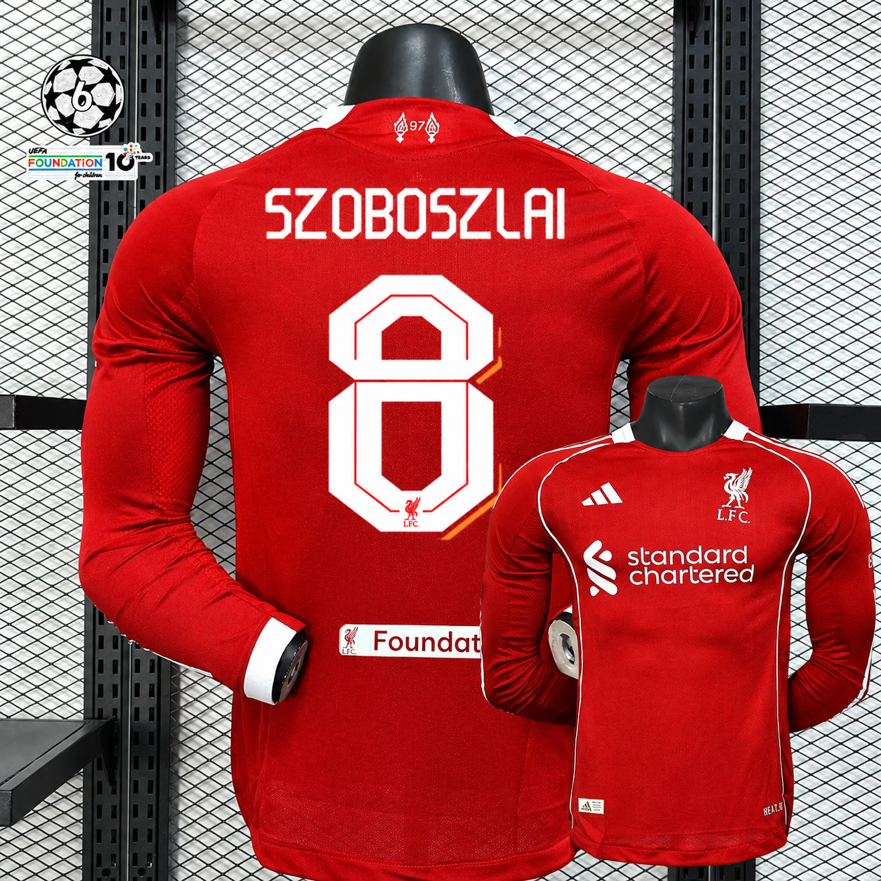 Liverpool 2025/26 Long Sleeve Home UCL No.8 Szoboszlai Football Jersey – Unisex Match Edition Shirt S–2XL