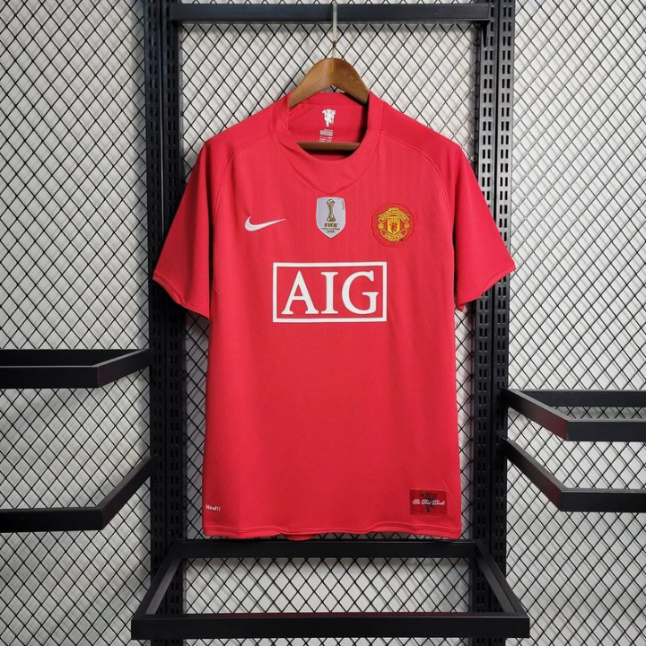 Manchester United 2007-2008 Retro Home Short Sleeve Jersey Personalized PL UCL Patch Rare Collector