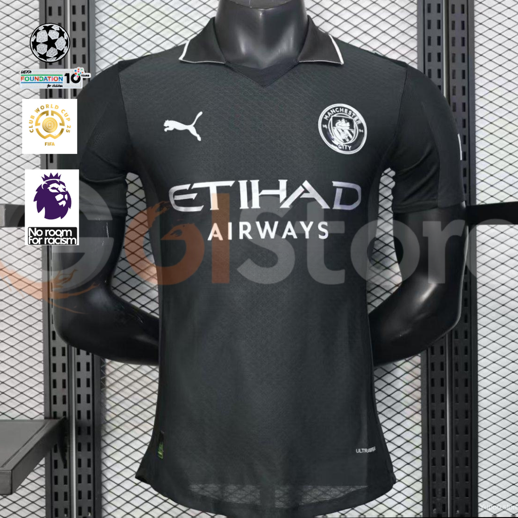 Man City 2025-26 Black Away Player Jersey