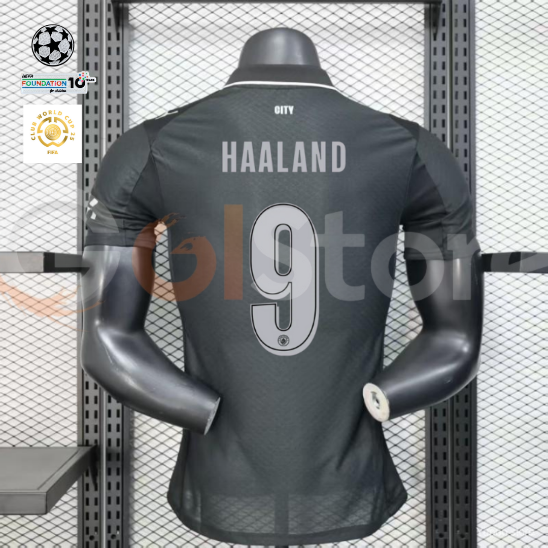 Man City 25-26 Black Away Player Jersey Haaland #9