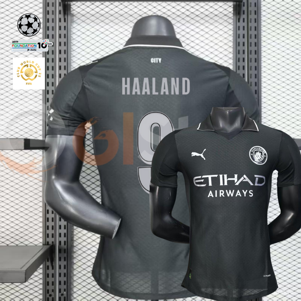 Man City 25-26 Black Away Player Jersey Haaland #9
