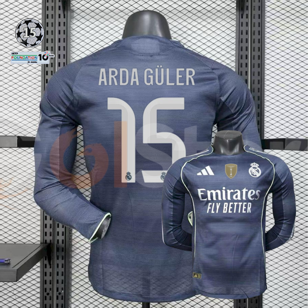 2025/26 Real Madrid Player Version Third Long Sleeve Jersey #15 Arda Guler UCL Personalized