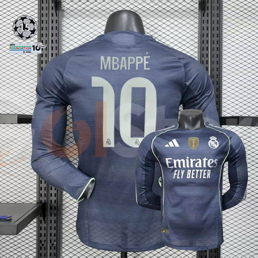 2025/26 Real Madrid Player Version Third Long Sleeve Jersey #10 Mbappe UCL Personalized