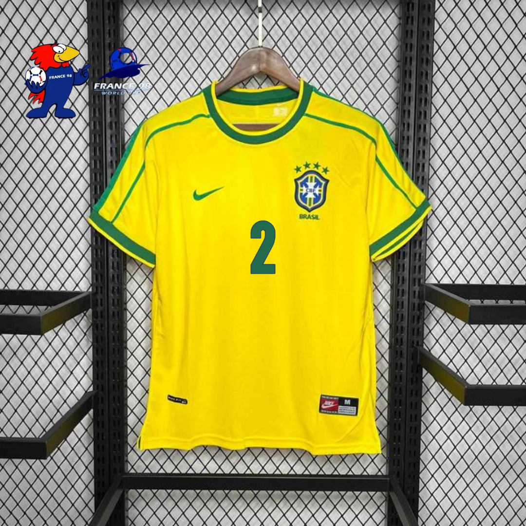 Brazil 1998 Retro Home Short Sleeve Jersey #2 Cafu World Cup Patch Personalized Rare