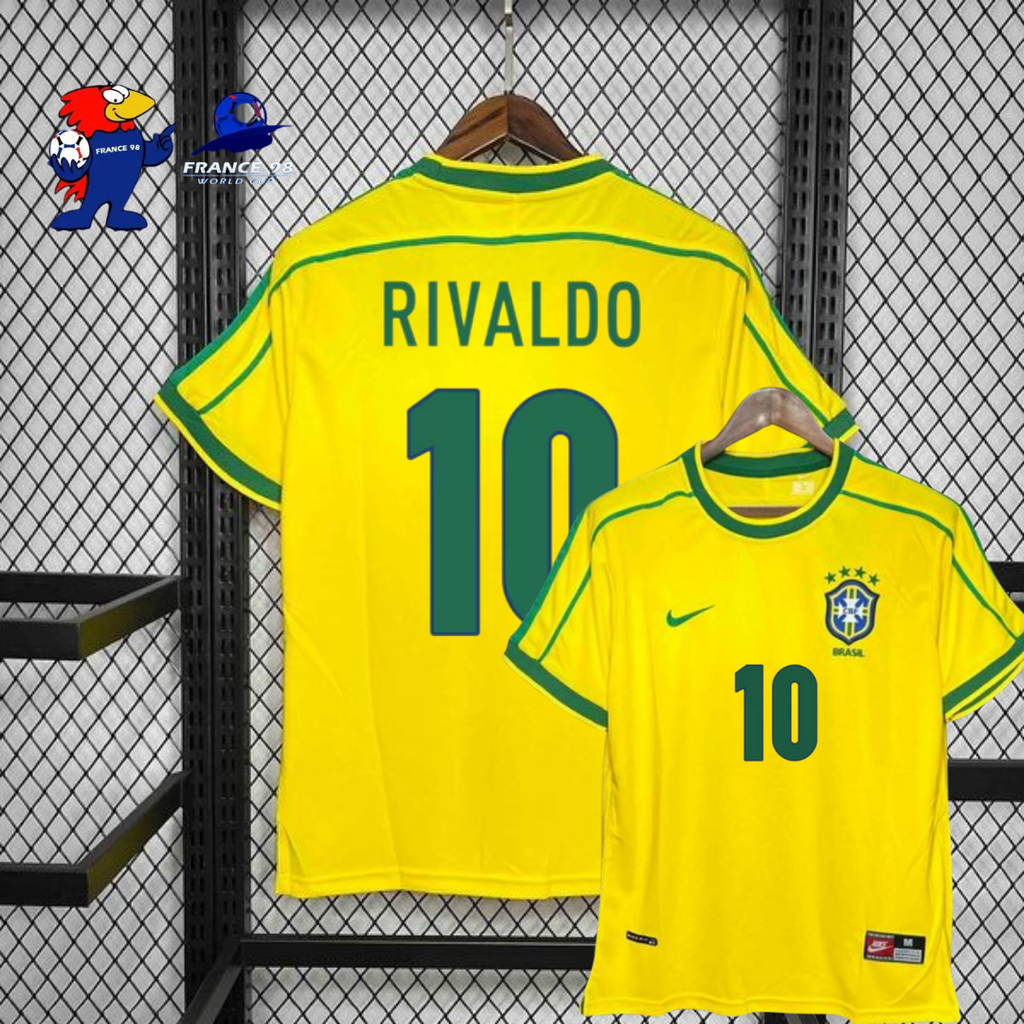 Brazil 1998 Retro Home Short Sleeve Jersey #10 Rivaldo World Cup Patch Personalized Rare