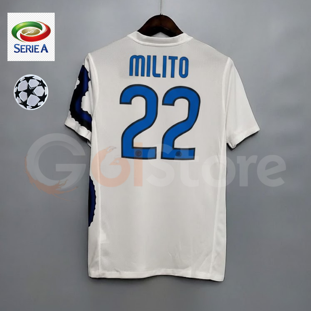 Inter Milan 2009-2010 Retro Away Short Sleeve Jersey #22 Milito Serie A UCL Patch Personalized Rare Treble