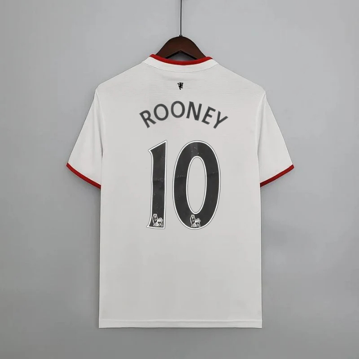 Manchester United 2013-2014 Retro White Away Short Sleeve Jersey #10 Rooney Personalized PL Rare