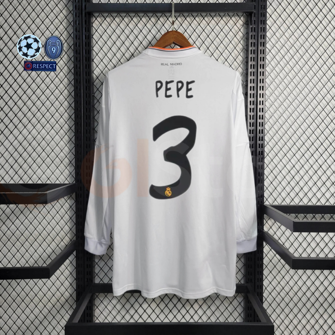2013/14 Real Madrid Retro Home Jersey Long Sleeve #3 Pepe UCL Personalized