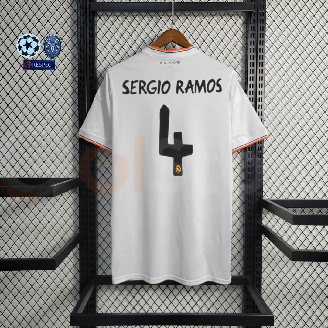 2013/14 Real Madrid Retro Home Jersey #4 Sergio Ramos UCL Personalized