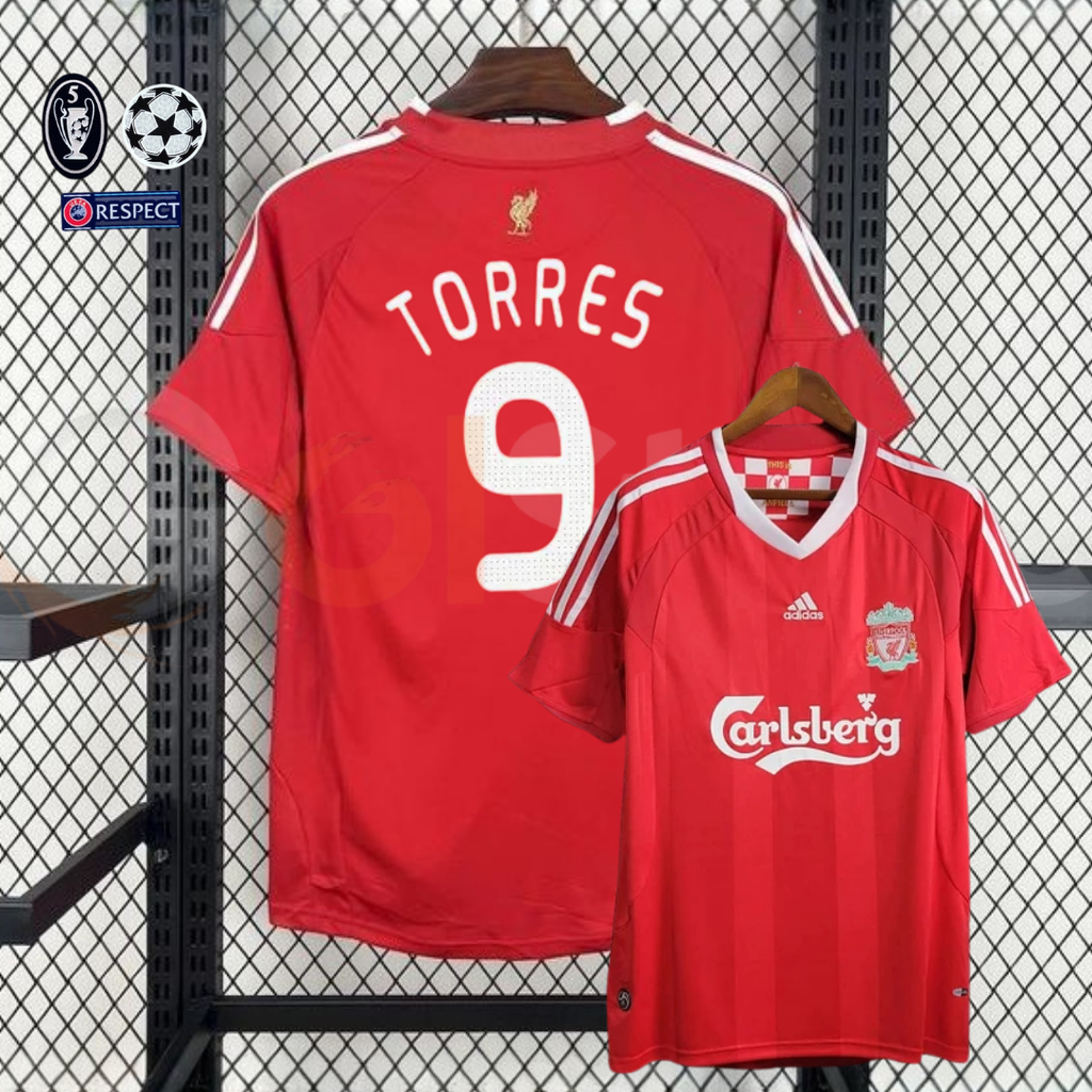 2008-2009 Liverpool Retro Red Home Short Sleeve Jersey #9 Torres Personalized UCL Patch