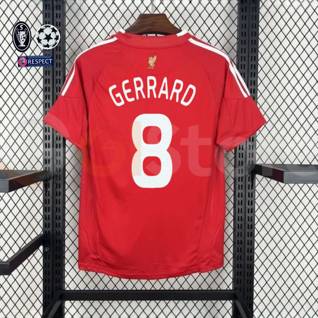 2008-2009 Liverpool Retro Red Home Short Sleeve Jersey #8 Gerrard Personalized UCL Patch