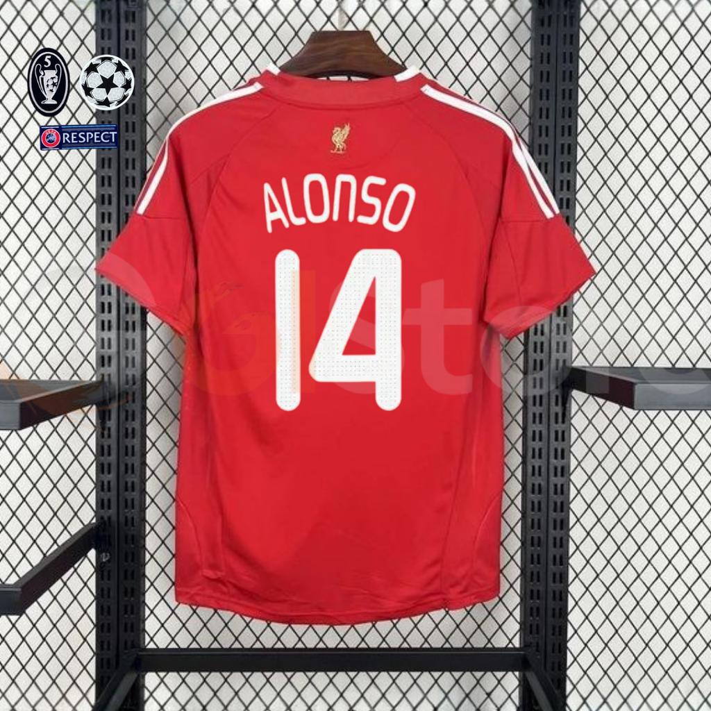 2008-2009 Liverpool Retro Red Home Short Sleeve Jersey #14 Alonso Personalized UCL Patch