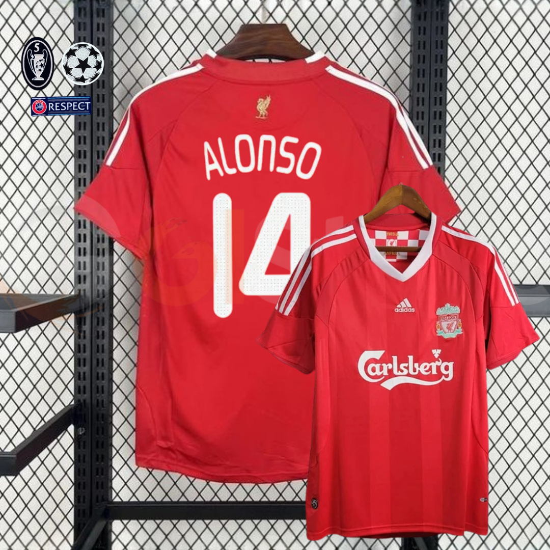 2008-2009 Liverpool Retro Red Home Short Sleeve Jersey #14 Alonso Personalized UCL Patch