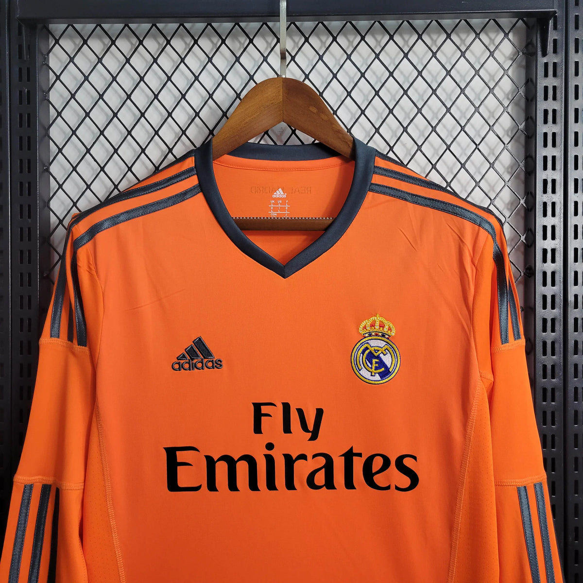 2013/14 Real Madrid Retro Away Orange Long Sleeve Jersey UCL Patch Personalized