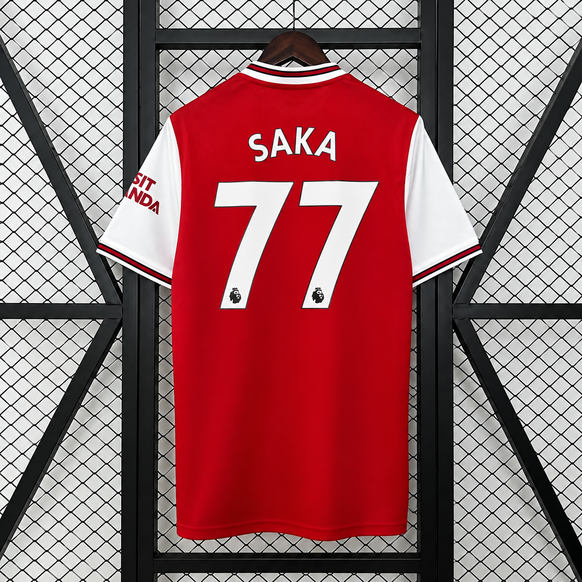 Arsenal FC 2019-2020 Retro Home Jersey | Bukayo Saka #77 Men's Soccer Shirt - Short Sleeve Modern Heritage Edition with Optional Premier League Patches
