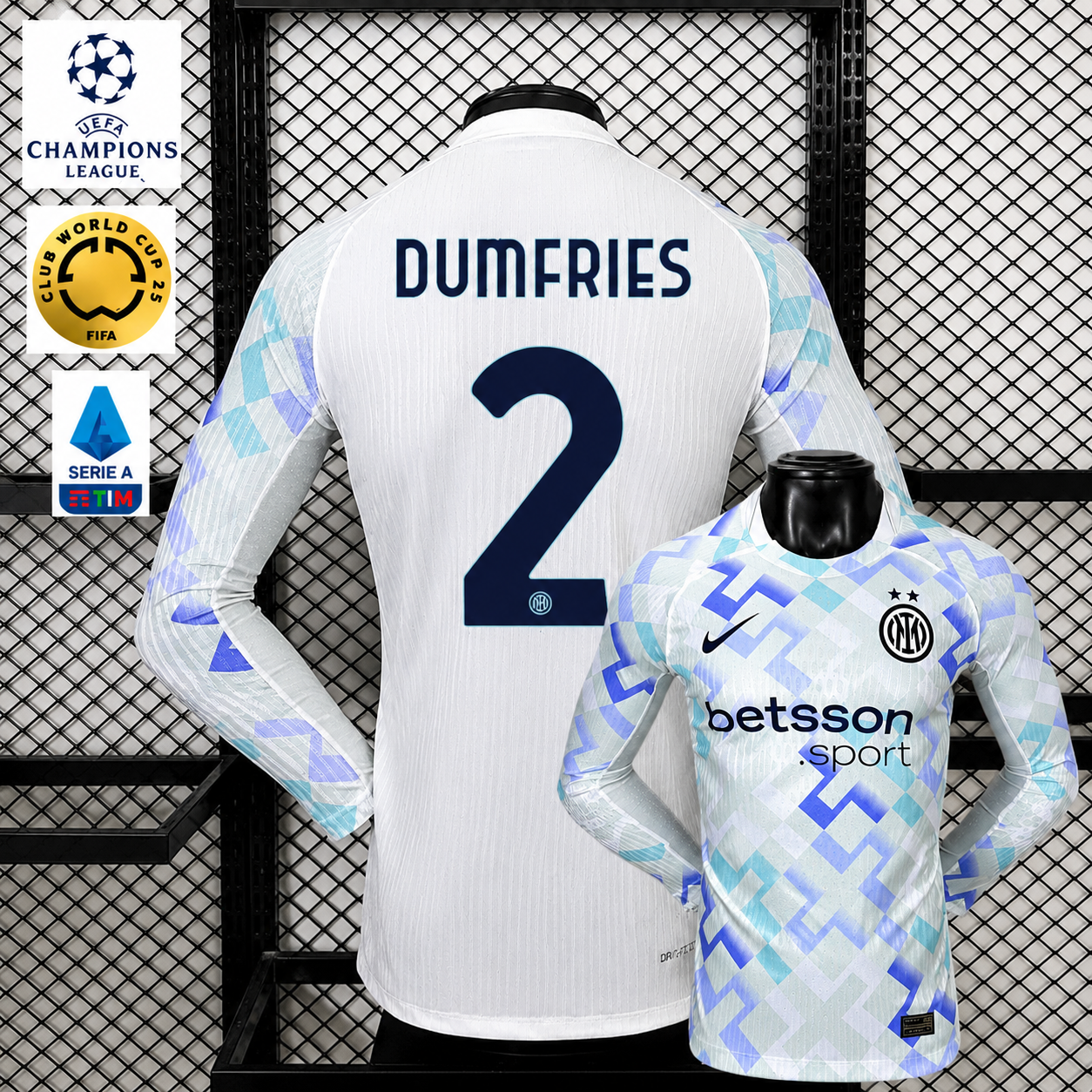 Inter Milan 2025 2026 Away Long Sleeve Denzel Dumfries 2 Jersey Football Shirt